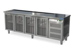 стол холодильный барный со стеклянной дверью (боковой агрегат) 2300*800*850 4 двери для общепит