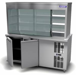 витрина холодильная с охлаждаемым нижним объемом 1600*700*850(1650) 2 двери для общепит