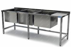 ванна моечная сварная тройная (каркас aisi 430) 2200*700*850 мойки 600*600*400 слева, без фартука, б для общепит