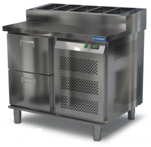 стол охлаждаемый с горкой для пиццы gn 1/6 (боковой агрегат) 1000*700*850(990) 2 ящика для общепит