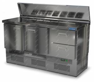 салат-бар холодильный с бортом (нижний агрегат) 1500*700*850 2 двери, 2 ящика для общепит