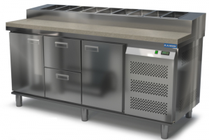 стол охлаждаемый с горкой для пиццы gn 1/6 (боковой агрегат) 1850*700*850(990) 2 двери, 2 ящика для общепит