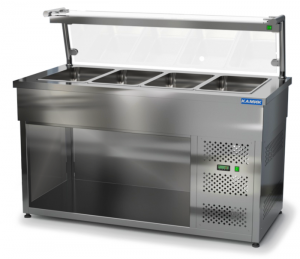 салат бар модульный (агрегат справа) без борта, с полкой и подсветкой 1500*700*850 без двери для общепит