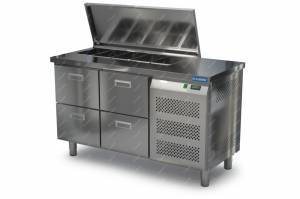 салат-бар холодильный без борта (боковой агрегат)  1400*600*850 4 ящика для общепит