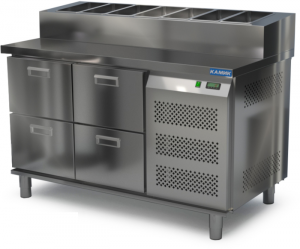 стол охлаждаемый с горкой для пиццы gn 1/3 (боковой агрегат) 1400*700*850(990) 4 ящика для общепит