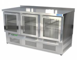 стол охлаждаемый (нижний агрегат, с бортом) 1500*600*850 3 стеклянные двери, подсветка. для общепит