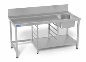 стол (входной) для п/м с мойкой 4/4/2,5 с правым креплением к п/м 1400х750х870 4 опоры для общепит