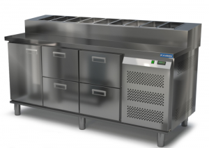 стол охлаждаемый с горкой для пиццы gn 1/6 (боковой агрегат) 1850*700*850(990) 1 дверь, 4 ящика для общепит