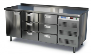 стол охлаждаемый (боковой агрегат, с бортом) 2300*800*850 1 дверь, 6 ящиков для общепит
