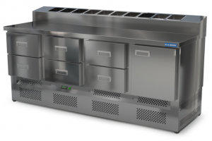 стол охлаждаемый с горкой для пиццы gn 1/6 (нижний агрегат) 2000*700*850(990) 1 дверь, 6 ящиков для общепит