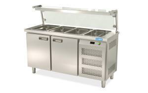 салат бар модульный  (агрегат справа) без борта, с полкой и подсветкой 1500*700*850 2 двери для общепит