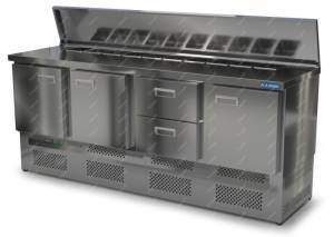 салат-бар охлаждаемый с бортом (нижний агрегат) 2000*600*850 3 двери, 2 ящика для общепит