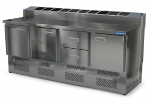 стол охлаждаемый с горкой для пиццы gn 1/6 (нижний агрегат) 2000*700*850(990) 3 двери, 2 ящика для общепит