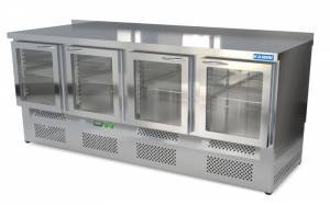 стол охлаждаемый (нижний агрегат, с бортом) 2000*600*850 4 стеклянные двери, подсветка. для общепит