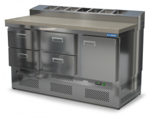 стол охлаждаемый с горкой для пиццы gn 1/6 (нижний агрегат) 1500*700*850(990) 1 дверь, 4 ящика, каме для общепит
