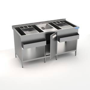 барная станция 1600*700(800)*850 2 рейла, 1 омыватель д/стаканов для общепит