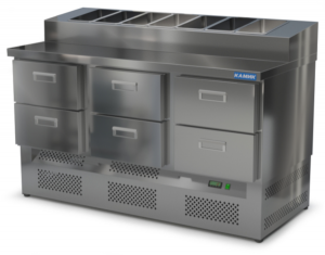 стол охлаждаемый с горкой для пиццы gn 1/6 (нижний агрегат) 1500*700*850(990) 6 ящиков для общепит