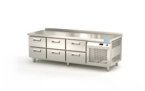 стол охлаждаемый под тепловое оборудование (боковой агрегат, с бортом) 1850*700*620 6 ящиков для общепит