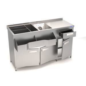 барная станция 1500*550(710)*900 1 рейл, омыватель д/стаканов, ящик д/кофеотходов. для общепит