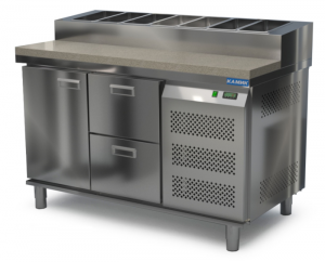 стол охлаждаемый с горкой для пиццы gn 1/6 (боковой агрегат) 1400*700*850(990) 1 дверь, 2 ящика, кам для общепит