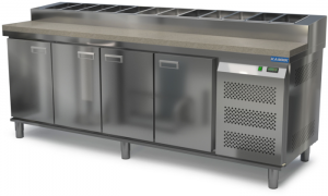 стол охлаждаемый с горкой для пиццы gn 1/3 (боковой агрегат) 2300*700*850(990) 4 двери, камень для общепит
