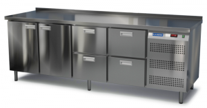 стол охлаждаемый (боковой агрегат, с бортом) 2300*800*850 2 двери, 4 ящика для общепит