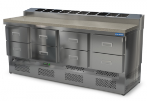 стол охлаждаемый с горкой для пиццы gn 1/3 (нижний агрегат) 2000*700*850(990) 8 ящиков, камень для общепит