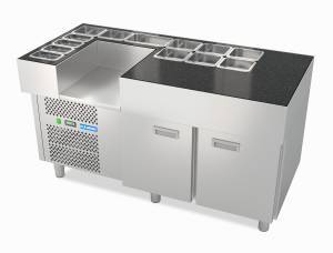 стол охлаждаемый со2/g 1500*800*850 хот-дог станция, 1 ниша под плиту, гранит. для общепит