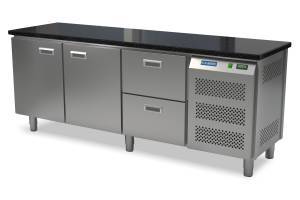 стол холодильный кондитерский (боковой агрегат, столешница гранит) 2100*800*850 2 двери, 2 ящика для общепит