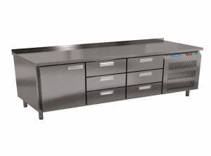 стол морозильный под тепловое оборудование (боковой агрегат, с бортом) 2300*600*620 1 дверь,6 ящиков для общепит