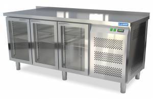 стол охлаждаемый (боковой агрегат, с бортом) 1850*800*850 3 стеклянные двери, подсветка. для общепит