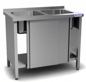 ванна моечная цельнотянутая двойная двери-купе (каркас aisi 430) 1200*600*850 мойки 400*400*250 по ц для общепит