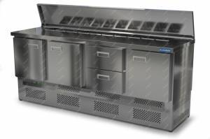 салат-бар холодильный без борта (нижний агрегат) 2000*600*850 3 двери, 2 ящика для общепит