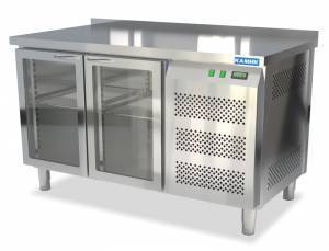 стол охлаждаемый (боковой агрегат, с бортом) 1400*700*850 2 стеклянные двери, подсветка. для общепит
