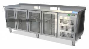 стол охлаждаемый (боковой агрегат, с бортом) 2300*800*850 4 стеклянные двери, подсветка. для общепит