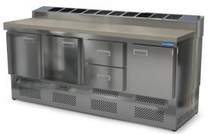 стол охлаждаемый с горкой для пиццы gn 1/6 (нижний агрегат) 2000*700*850(990) 3 двери, 2 ящика, каме для общепит