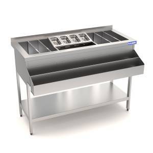 барная станция 1200*500(700)*850 2 рейла,  вставка под 4gn1/9, 4 перегородки. для общепит