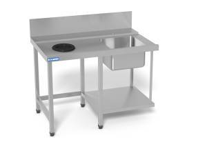 стол (входной) для п/м с мойкой 5/4/2,5 с правым креплением к п/м 1300х750х870 4 опоры для общепит