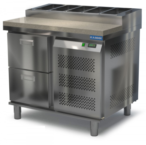 стол охлаждаемый с горкой для пиццы gn 1/6 (боковой агрегат) 1000*700*850(990) 2 ящика, камень для общепит