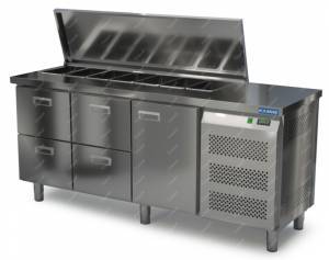 салат-бар с бортом (боковой агрегат) 1850*600*850 1 дверь, 4 ящика для общепит