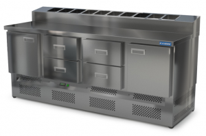 стол охлаждаемый с горкой для пиццы gn 1/6 (нижний агрегат) 2000*700*850(990) 2 двери, 4 ящика для общепит