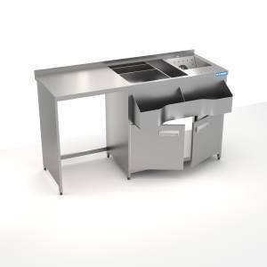 барная станция 1600*600(760)*900 1 рейл, омыватель д/стаканов, ниша п/оборудвание. для общепит