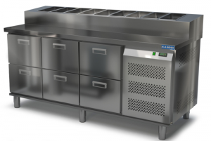 стол охлаждаемый с горкой для пиццы gn 1/6 (боковой агрегат) 1850*700*850(990) 6 ящиков для общепит