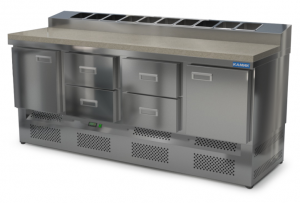 стол охлаждаемый с горкой для пиццы gn 1/3 (нижний агрегат) 2000*700*850(990) 2 двери, 4 ящика, каме для общепит