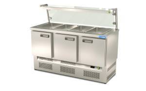 салат бар холодильный модульный (агрегат снизу) с полкой и подсветкой 1500*700*850 3 двери для общепит