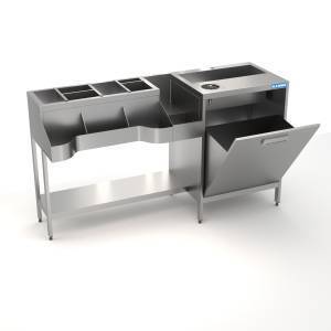 барная станция 1600*300(500)*900 1 рейл, омыватель д/стаканов, бункер откидной. для общепит