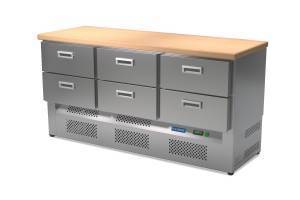 стол холодильный кондитерский (нижний агрегат, столешница бук) 1650*800*850 6 ящиков для общепит