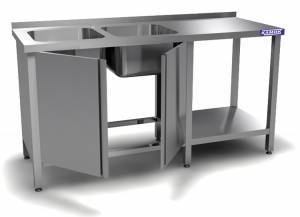 ванна моечная цельнотянутая двойная двери-купе (каркас aisi 430) 1800*600*850 мойки 400*400*250 слев для общепит