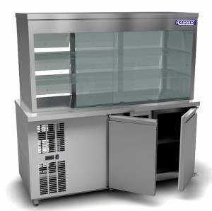 холодильная витрина с охлаждаемым нижним объемом 1400*700*850(1650) 1дверь+2ящика для общепит
