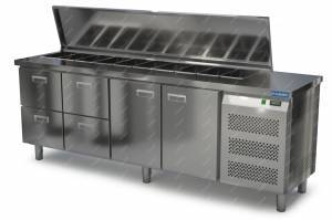 салат-бар холодильный для салатов без борта (боковой агрегат)  2300*800*850 2 двери, 4 ящика для общепит